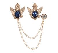 PATIKIL Vintage Crown Hanging Chain Brooch Pins, 2Pcs Animal Tassel Gem Chain Brooch Pin Double Wings Lapel Suit Pins for Women Men Clothes Shirt Dress Coat, Blue