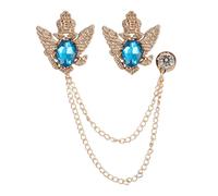 PATIKIL Vintage Crown Hanging Chain Brooch Pins, 2Pcs Animal Tassel Gem Chain Brooch Pin Double Wings Lapel Suit Pins for Women Men Clothes Shirt Dress Coat, Lake Blue