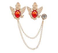 PATIKIL Vintage Crown Hanging Chain Brooch Pins, 2Pcs Animal Tassel Gem Chain Brooch Pin Double Wings Lapel Suit Pins for Women Men Clothes Shirt Dress Coat, Red
