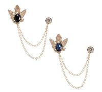 PATIKIL Vintage Crown Hanging Chain Brooch Pins, 2Pcs Animal Tassel Gem Chain Brooch Pin Double Wings Lapel Suit Pins for Women Men Clothes Shirt Dress Coat, Gold Tone(Black/Dark Blue)