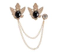 PATIKIL Vintage Crown Hanging Chain Brooch Pins, 2Pcs Animal Tassel Gem Chain Brooch Pin Double Wings Lapel Suit Pins for Women Men Clothes Shirt Dress Coat, Black