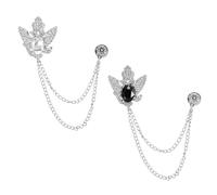 PATIKIL Vintage Crown Hanging Chain Brooch Pins, 2Pcs Animal Tassel Gem Chain Brooch Pin Double Wings Lapel Suit Pins for Women Men Clothes Shirt Dress Coat, Silver Tone(Black/White)