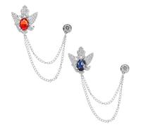 PATIKIL Vintage Crown Hanging Chain Brooch Pins, 2Pcs Animal Tassel Gem Chain Brooch Pin Double Wings Lapel Suit Pins for Women Men Clothes Shirt Dress Coat, Silver Tone(Red/Dark Blue)