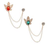 PATIKIL Vintage Crown Hanging Chain Brooch Pins, 2Pcs Animal Tassel Gem Chain Brooch Pin Double Wings Lapel Suit Pins for Women Men Clothes Shirt Dress Coat, Gold Tone(Green/Red)