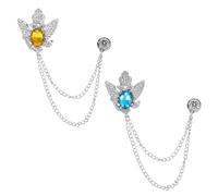 PATIKIL Vintage Crown Hanging Chain Brooch Pins, 2Pcs Animal Tassel Gem Chain Brooch Pin Double Wings Lapel Suit Pins for Women Men Clothes Shirt Dress Coat, Silver Tone(Yellow/Lake Blue)