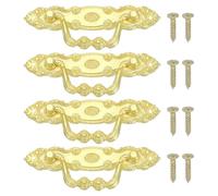 PATIKIL Vintage Decorative Handles 3.9x1.34, 4 Pcs Drawer Handles with Screws for Cabinet Wooden Box Case Wardrobe Cupboard Dresser Furniture Hardware, Gold Tone