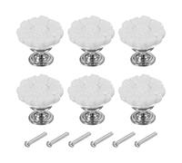 PATIKIL Vintage Floral Knobs, 1-5/16" Round, 6 Pcs White Ceramic & Zinc Alloy Drawer Knobs with Screw for Kitchen, Bathroom, Cupboard, Wardrobe