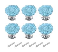 PATIKIL Vintage Floral Knobs, 6 Pcs Ceramic & Zinc Alloy Round Drawer Knobs, Blue, 1-5/16" Diameter