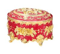 PATIKIL Vintage Metal Jewelry Box, Oval Trinket Organizer Box Jewelry Storage Box for Ring Earrings Necklace, Dressing Table, Wedding Birthday Gift Home Decor, Women Girls, Red