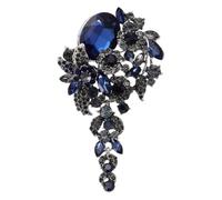 PATIKIL Vintage Teardrop Crystal Brooch Pin, Elegant Sparkling Large Rhinestone Flower Dangle Brooch Lapel Pin for Women Suit Dress Clothes Party Wedding Jewelry Gift, Dark Silver(Blue)