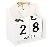 PATIKIL Vintage Wood Block Perpetual Calendar, Reusable Wooden Month Date Display Blocks for Desk Office Home Decoration Style 6, White