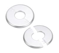 PATIKIL Wall Split Flange 1.36" (34.5mm),2 Pcs ABS Round Self-Adhesive Escutcheon Plate Buckles Water Pipe Covers for Kitchen Bathroom Arm Pipe Faucet Decoration, Silver