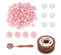 PATIKIL Wax Seal Kit, 150 Pcs Wax Sealing Beads, Wooden Warmer, Melted Spoon, 6 Pcs Tealight Candles for Envelope Letter Mailing Crafts DIY, Pearl Pink
