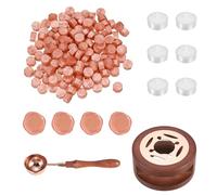 PATIKIL Wax Seal Kit, 150 Pcs Wax Sealing Beads, Wooden Warmer, Melted Spoon, 6 Pcs Tealight Candles for Envelope Letter Mailing Crafts DIY, Orange Red