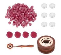 PATIKIL Wax Seal Kit, 150 Pcs Wax Sealing Beads, Wooden Warmer, Melted Spoon, 6 Pcs Tealight Candles for Envelope Letter Mailing Crafts DIY, Golden Red