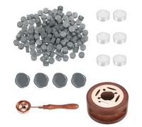 PATIKIL Wax Seal Kit, 150 Pcs Wax Sealing Beads, Wooden Warmer, Melted Spoon, 6 Pcs Tealight Candles for Envelope Letter Mailing Crafts DIY, Grey