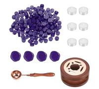 PATIKIL Wax Seal Kit, 150 Pcs Wax Sealing Beads, Wooden Warmer, Melted Spoon, 6 Pcs Tealight Candles for Envelope Letter Mailing Crafts DIY, Purple