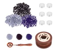 PATIKIL Wax Seal Kit, 150 Pcs Wax Sealing Beads, Wooden Warmer, Melted Spoon, 6 Pcs Tealight Candles for Envelope Letter Mailing Crafts DIY, Wisteria/Purple/Dark Purple