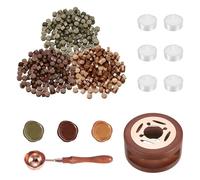 PATIKIL Wax Seal Kit, 150 Pcs Wax Sealing Beads, Wooden Warmer, Melted Spoon, 6 Pcs Tealight Candles for Envelope Letter Mailing Crafts DIY, Red Copper/Antique Bronze/Copper Gold