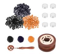 PATIKIL Wax Seal Kit, 150 Pcs Wax Sealing Beads, Wooden Warmer, Melted Spoon, 6 Pcs Tealight Candles for Envelope Letter Mailing Crafts DIY, Black/Dark Purple/Fresh Orange
