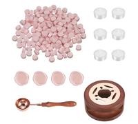 PATIKIL Wax Seal Kit, 150 Pcs Wax Sealing Beads, Wooden Warmer, Melted Spoon, 6 Pcs Tealight Candles for Envelope Letter Mailing Crafts DIY, Smoke Pink