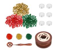 PATIKIL Wax Seal Kit, 150 Pcs Wax Sealing Beads, Wooden Warmer, Melted Spoon, 6 Pcs Tealight Candles for Envelope Letter Mailing Crafts DIY, Gold/Red/Pine Green