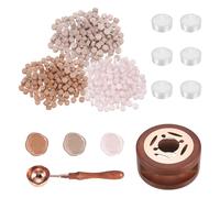 PATIKIL Wax Seal Kit, 150 Pcs Wax Sealing Beads, Wooden Warmer, Melted Spoon, 6 Pcs Tealight Candles for Envelope Letter Mailing Crafts DIY, Powdered Water/Light Pink/Almond Skin