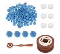 PATIKIL Wax Seal Kit, 150 Pcs Wax Sealing Beads, Wooden Warmer, Melted Spoon, 6 Pcs Tealight Candles for Envelope Letter Mailing Crafts DIY, Sky Blue