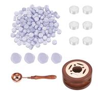 PATIKIL Wax Seal Kit, 150 Pcs Wax Sealing Beads, Wooden Warmer, Melted Spoon, 6 Pcs Tealight Candles for Envelope Letter Mailing Crafts DIY, Light Purple