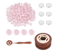 PATIKIL Wax Seal Kit, 150 Pcs Wax Sealing Beads, Wooden Warmer, Melted Spoon, 6 Pcs Tealight Candles for Envelope Letter Mailing Crafts DIY, Clear Pink