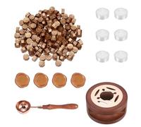 PATIKIL Wax Seal Kit, 150 Pcs Wax Sealing Beads, Wooden Warmer, Melted Spoon, 6 Pcs Tealight Candles for Envelope Letter Mailing Crafts DIY, Copper Gold