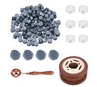 PATIKIL Wax Seal Kit, 150 Pcs Wax Sealing Beads, Wooden Warmer, Melted Spoon, 6 Pcs Tealight Candles for Envelope Letter Mailing Crafts DIY, Gray Blue