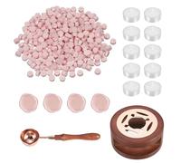PATIKIL Wax Seal Kit, 300 Pcs Wax Sealing Beads, Wooden Warmer, Melted Spoon, 10 Pcs Tealight Candles for Envelope Letter Mailing Crafts DIY, Smoke Pink