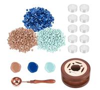 PATIKIL Wax Seal Kit, 300 Pcs Wax Sealing Beads, Wooden Warmer, Melted Spoon, 10 Pcs Tealight Candles for Envelope Letter Mailing Crafts DIY, Sea Blue/Snow Blue/Almond Skin