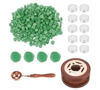 PATIKIL Wax Seal Kit, 300 Pcs Wax Sealing Beads, Wooden Warmer, Melted Spoon, 10 Pcs Tealight Candles for Envelope Letter Mailing Crafts DIY, Leaf Green