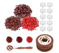 PATIKIL Wax Seal Kit, 300 Pcs Wax Sealing Beads, Wooden Warmer, Melted Spoon, 10 Pcs Tealight Candles for Envelope Letter Mailing Crafts DIY, Brown Red/Burgundy/Red