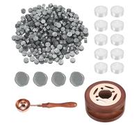 PATIKIL Wax Seal Kit, 300 Pcs Wax Sealing Beads, Wooden Warmer, Melted Spoon, 10 Pcs Tealight Candles for Envelope Letter Mailing Crafts DIY, Silver