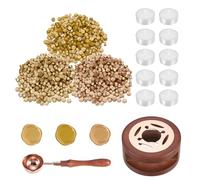 PATIKIL Wax Seal Kit, 300 Pcs Wax Sealing Beads, Wooden Warmer, Melted Spoon, 10 Pcs Tealight Candles for Envelope Letter Mailing Crafts DIY, 3 Gold Tone