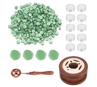 PATIKIL Wax Seal Kit, 300 Pcs Wax Sealing Beads, Wooden Warmer, Melted Spoon, 10 Pcs Tealight Candles for Envelope Letter Mailing Crafts DIY, Tender Green