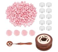 PATIKIL Wax Seal Kit, 300 Pcs Wax Sealing Beads, Wooden Warmer, Melted Spoon, 10 Pcs Tealight Candles for Envelope Letter Mailing Crafts DIY, Pearl Pink