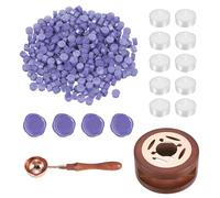 PATIKIL Wax Seal Kit, 300 Pcs Wax Sealing Beads, Wooden Warmer, Melted Spoon, 10 Pcs Tealight Candles for Envelope Letter Mailing Crafts DIY, Pearl Purple