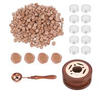 PATIKIL Wax Seal Kit, 300 Pcs Wax Sealing Beads, Wooden Warmer, Melted Spoon, 10 Pcs Tealight Candles for Envelope Letter Mailing Crafts DIY, Apricot Skin