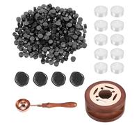 PATIKIL Wax Seal Kit, 300 Pcs Wax Sealing Beads, Wooden Warmer, Melted Spoon, 10 Pcs Tealight Candles for Envelope Letter Mailing Crafts DIY, Pearl Black