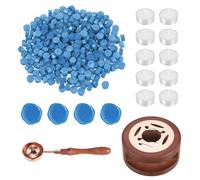 PATIKIL Wax Seal Kit, 300 Pcs Wax Sealing Beads, Wooden Warmer, Melted Spoon, 10 Pcs Tealight Candles for Envelope Letter Mailing Crafts DIY, Sky Blue