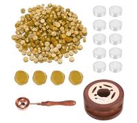 PATIKIL Wax Seal Kit, 300 Pcs Wax Sealing Beads, Wooden Warmer, Melted Spoon, 10 Pcs Tealight Candles for Envelope Letter Mailing Crafts DIY, Gold