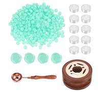 PATIKIL Wax Seal Kit, 300 Pcs Wax Sealing Beads, Wooden Warmer, Melted Spoon, 10 Pcs Tealight Candles for Envelope Letter Mailing Crafts DIY, Clear Green