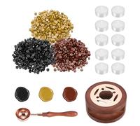 PATIKIL Wax Seal Kit, 300 Pcs Wax Sealing Beads, Wooden Warmer, Melted Spoon, 10 Pcs Tealight Candles for Envelope Letter Mailing Crafts DIY, Black/Gold/Red Gold
