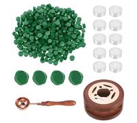 PATIKIL Wax Seal Kit, 300 Pcs Wax Sealing Beads, Wooden Warmer, Melted Spoon, 10 Pcs Tealight Candles for Envelope Letter Mailing Crafts DIY, Pine Green