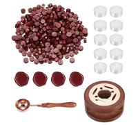PATIKIL Wax Seal Kit, 300 Pcs Wax Sealing Beads, Wooden Warmer, Melted Spoon, 10 Pcs Tealight Candles for Envelope Letter Mailing Crafts DIY, New Wine Red