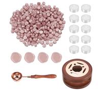 PATIKIL Wax Seal Kit, 300 Pcs Wax Sealing Beads, Wooden Warmer, Melted Spoon, 10 Pcs Tealight Candles for Envelope Letter Mailing Crafts DIY, Rose Gold